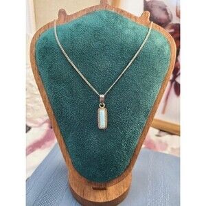 Sterling Silver Larimar Necklace 18" Oval Blue Gemstone Pendant Caribbean Jewelr